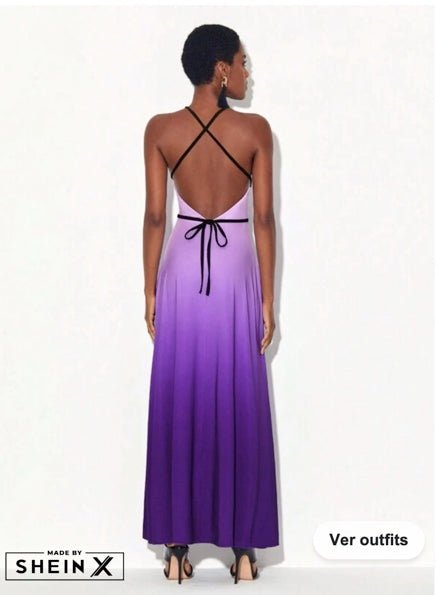 VESTIDO LARGO DEGRADADO MORADO Y LILA