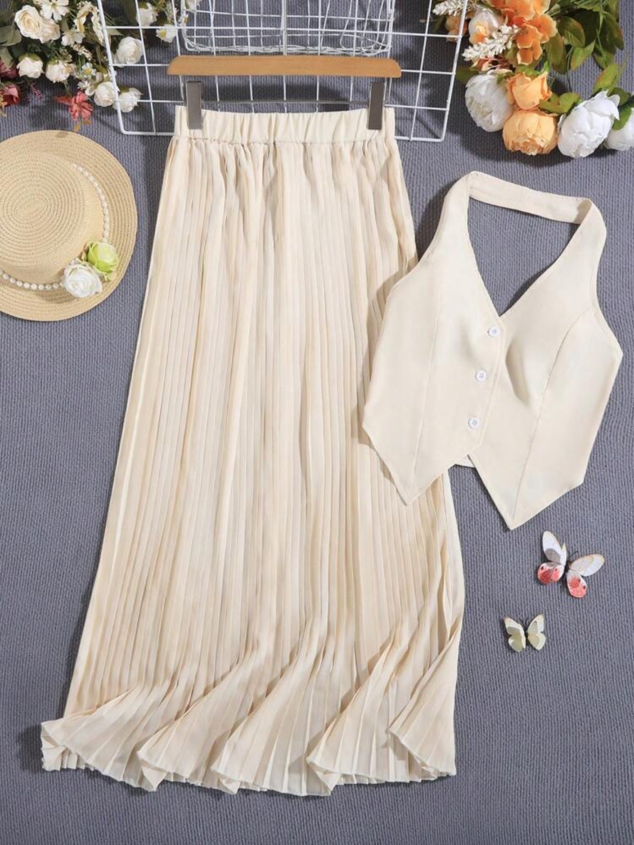 Conjunto de Falda plisada con chaleco