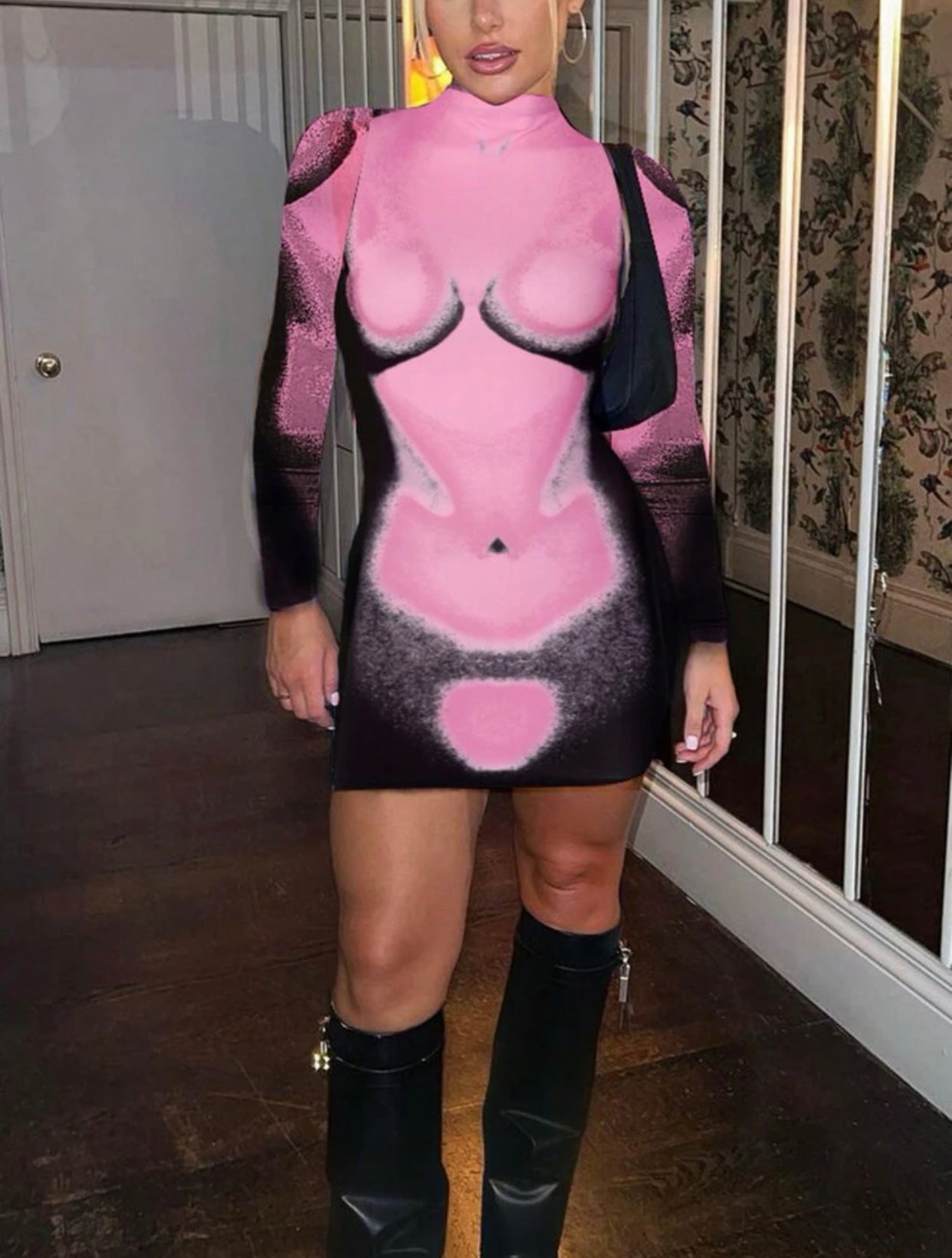 Vestido silueta rosa con negro