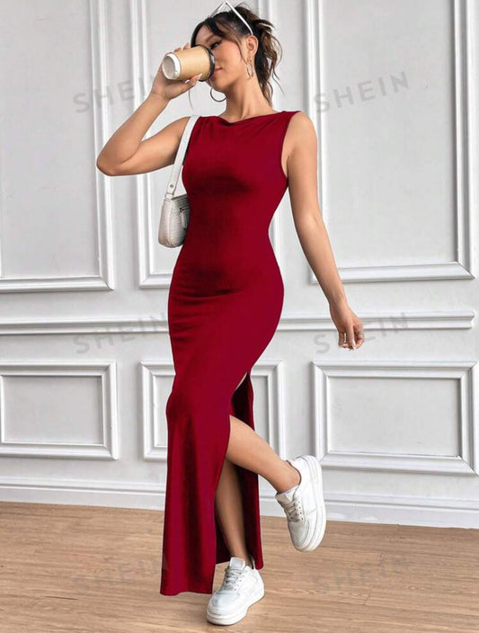 Vestido rojo oscuro largo