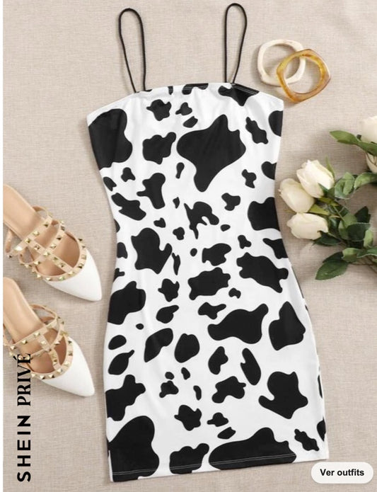 Vestido de vaquita con escote recto