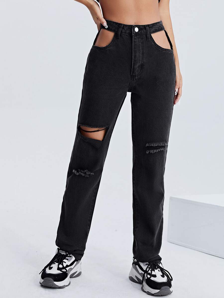 High Waist Cut-out jean